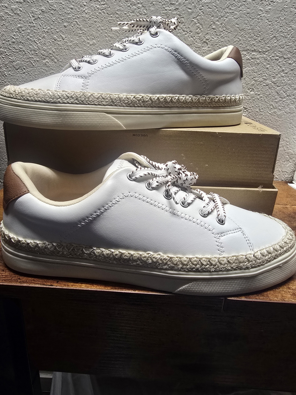 Lucky Brand White with Braided Rope Trim and Brown Heel Women Size 10